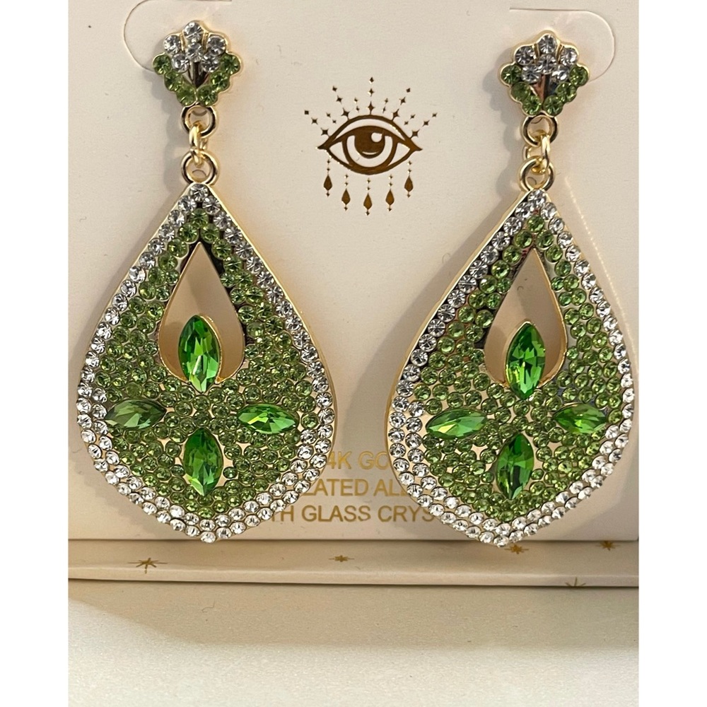 eye candy Green Teardrop Crystal Statement Earrings
